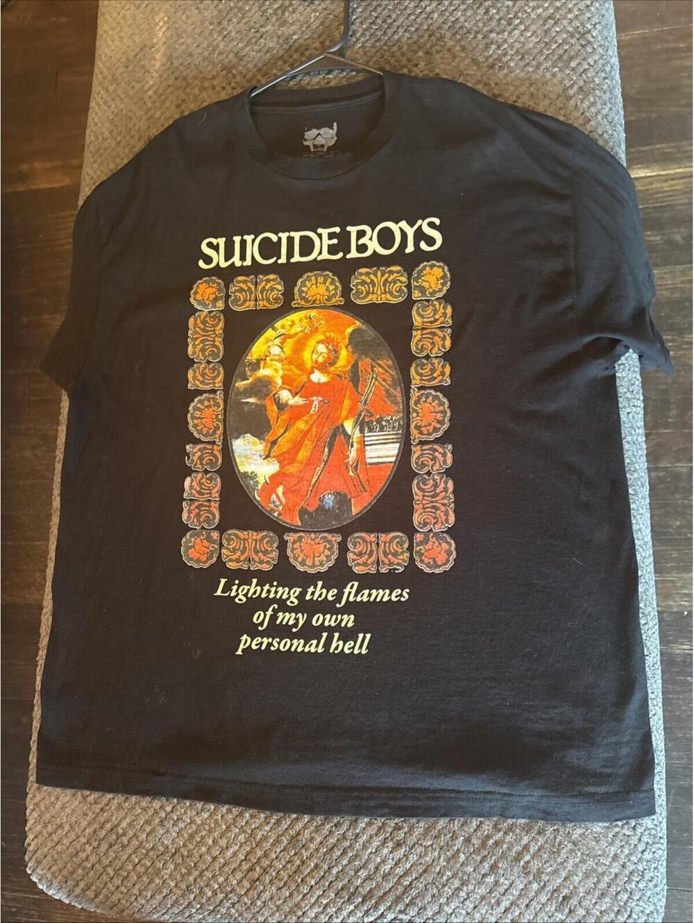 G59 Suicide Boys Lighting the Flames Black SS Grahic Shirt Distressed Men's XL - Picture 7 of 8